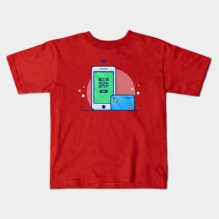 Handphone With payment Application Bar Code And Bank Card Cartoon Kids T-Shirt